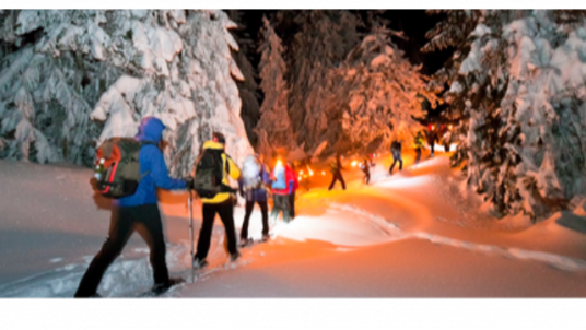 Randonnée nocturne en raquette des neiges sous la pleine lune